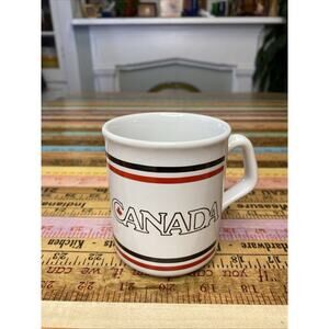 Vintage Canada Maple Leaf Stripe Coffee Mug Cup White Made In England